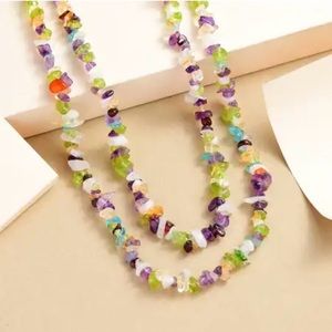 Multi Gemstone Chips Necklace in Sterling Silver.